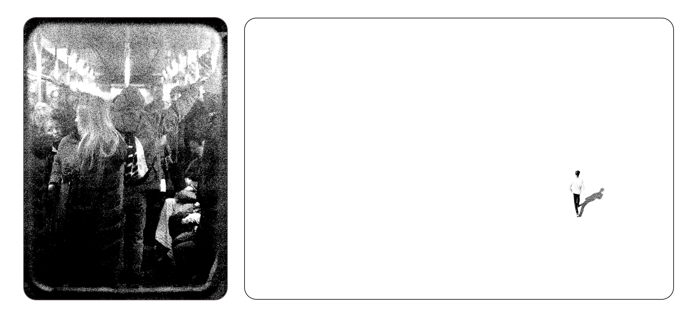 systems are for human beings A picture of people on the metro and an individual in a large empty space